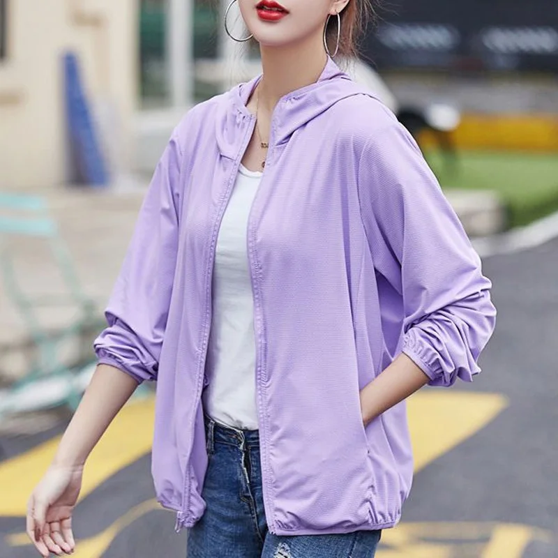 Top Trends: 2023 New Summer Thin Ice Silk Breathable Loose Casual Simple Solid Color UV Resistant Hooded Women&#039;s Sun Protection Suit Shoppable Styles