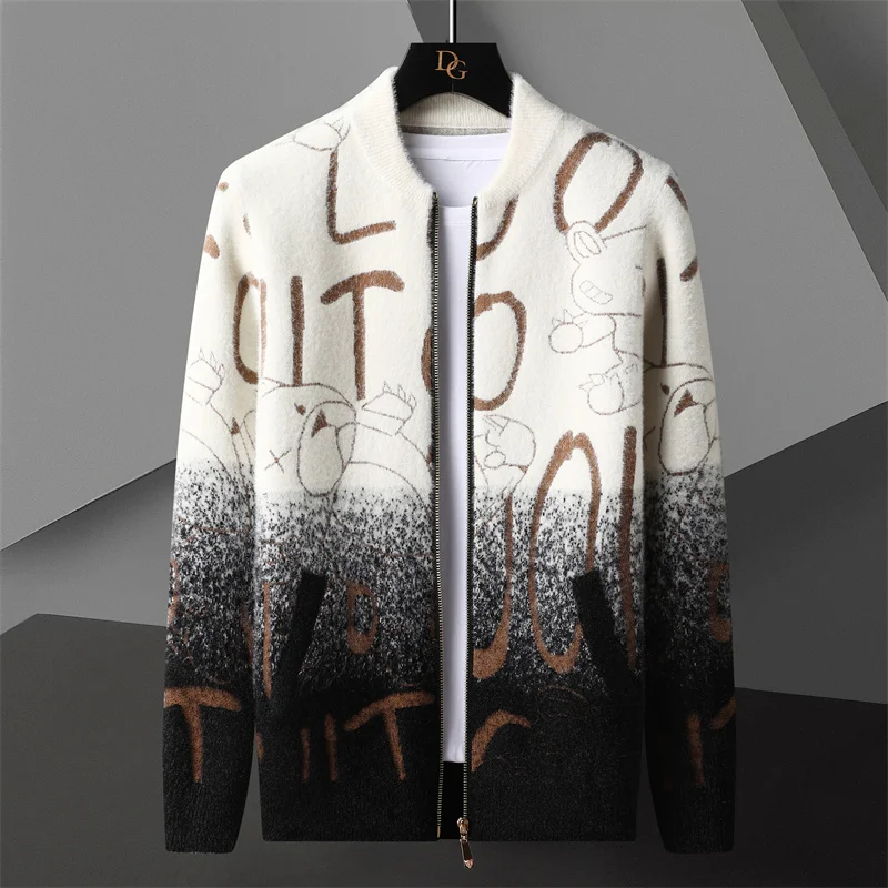 Top Trends: Gradient Letter Printing Cardigan Men Sweter Korean Sweaters Coat Designer Autumn Fashion Knit Cardigan Jacket Men Sweaters Shoppable Styles