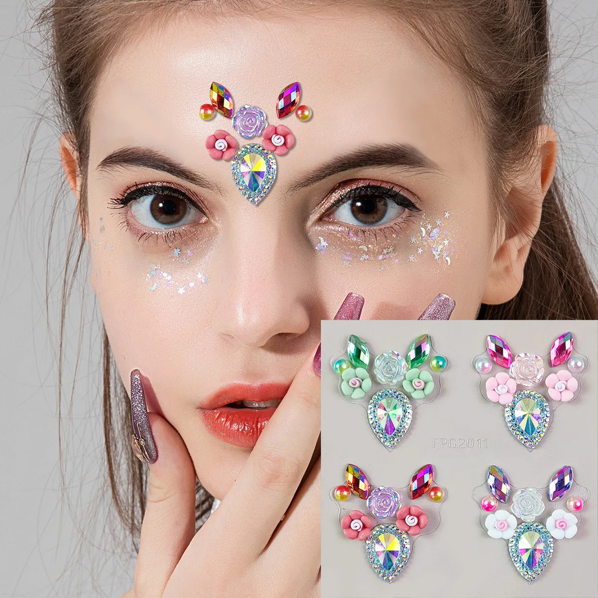 Top Trends: 3D Crystal Face Sticker Multicolor Glitter Drill Body Art Beauty Stage Makeup Forehead Rhinestone Shiny Temporary Tattoo Sticker Shoppable Styles