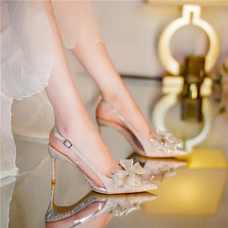 Top Trends: Footwear Closed Sandals For Women Thin Heels Ladies Shoes Stiletto Summer 2023 Diamond Bow Silver Rhinestones Pointed Toe Sandal Shoppable Styles