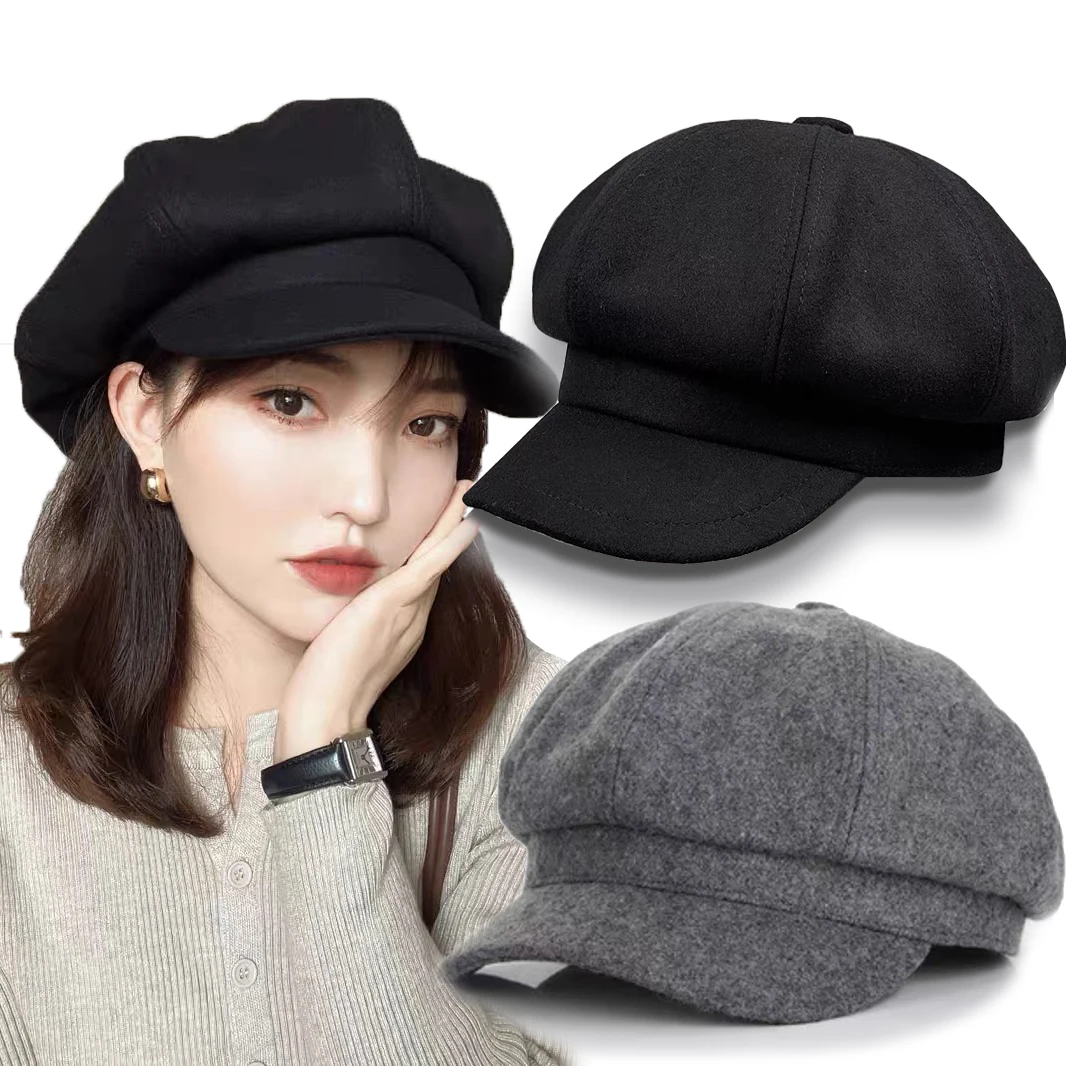 Top Trends: Loose Cloud Top Octagonal Beret Hats Wool Blended Newsboy Hat Women Cool Street Brim Cap Outdoor Winter Autumn Berets Caps Girl Shoppable Styles