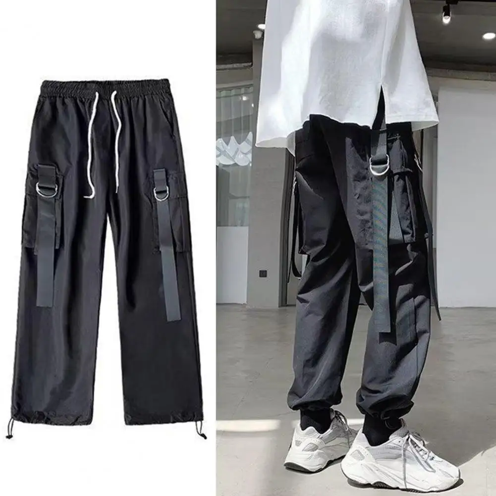 Top Trends: Men Cargo Pants Solid Color Ribbon Multi Pockets Casaul Pants Fashion Loose Drawstring Cargo Trousers For Men Pantalones Hombre Shoppable Styles