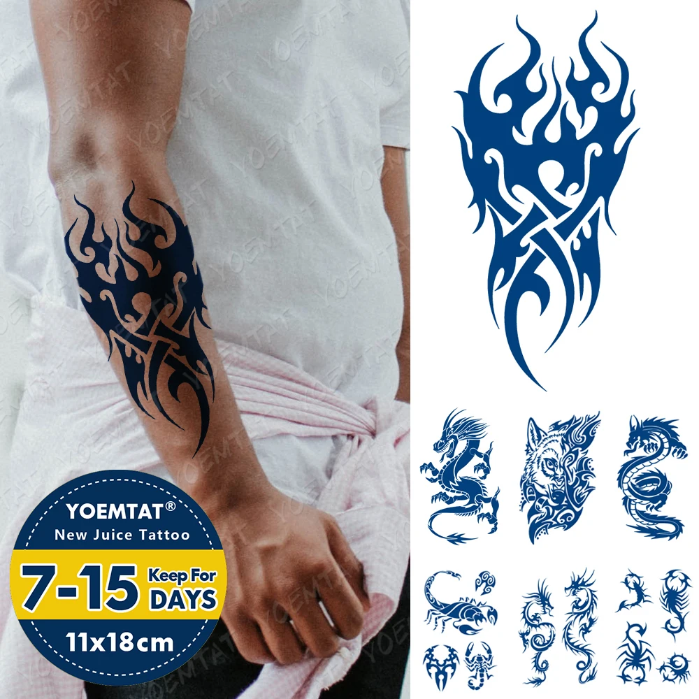 Top Trends: Ink Juice Waterproof Temporary Tattoo Sticker Dragon Wolf Scorpion Totem Body Art Blue Fake Tato Men Women Long Lasting Tattoos Shoppable Styles