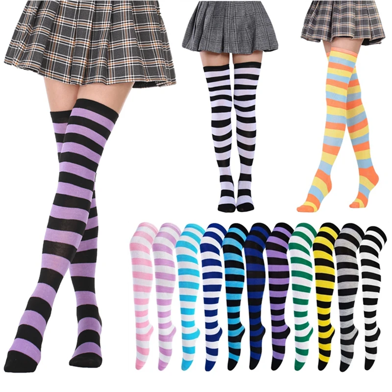 Top Trends: Fashion Striped Long Socks Women Sexy Thigh High Over The Knee High Stockings Kawaii Cotton Knit Tall Leg Warmers Sock Gifts Shoppable Styles