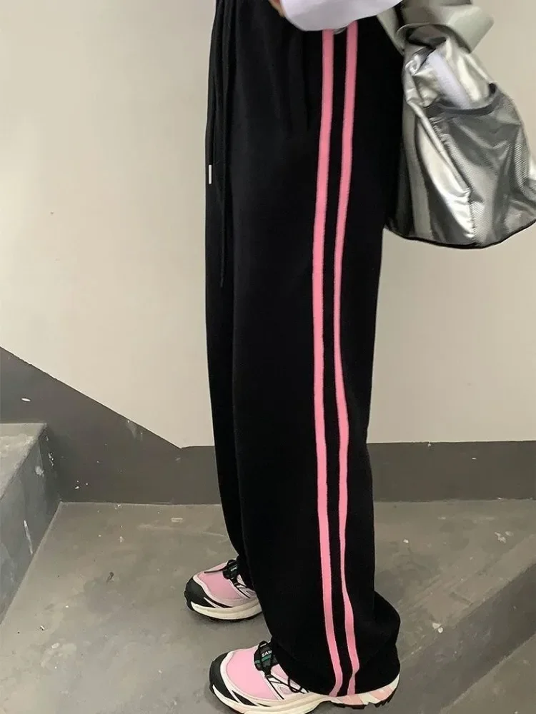 Top Trends: HOUZHOU Pink Striped Sweatpants Women Preppy High Waist Loose Casual Trousers Korean Fashion Kpop Streetwear Wide Leg Pants Shoppable Styles