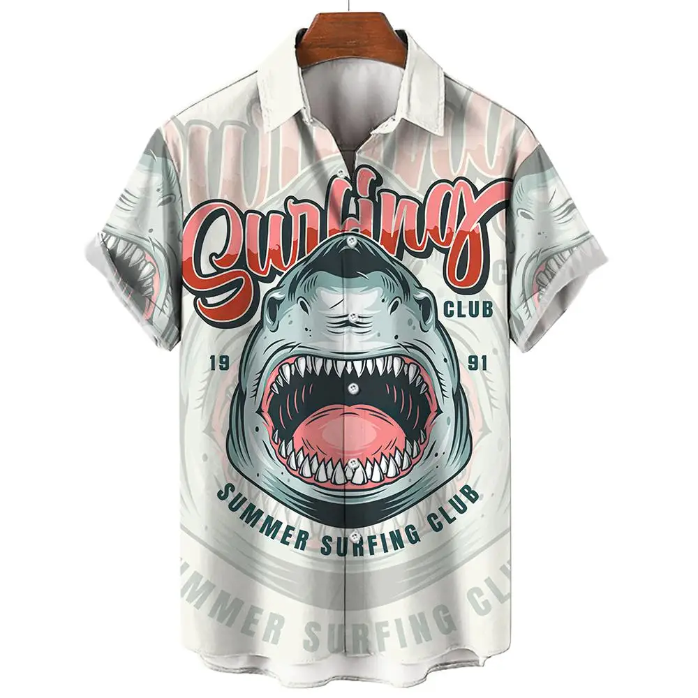 Top Trends: New Men's Hawaiian Beach Button Shirts Short Sleeve Animal Shark 3D Print Casual Lapel Fashion Collar Retro Clothes Hiphop Shoppable Styles