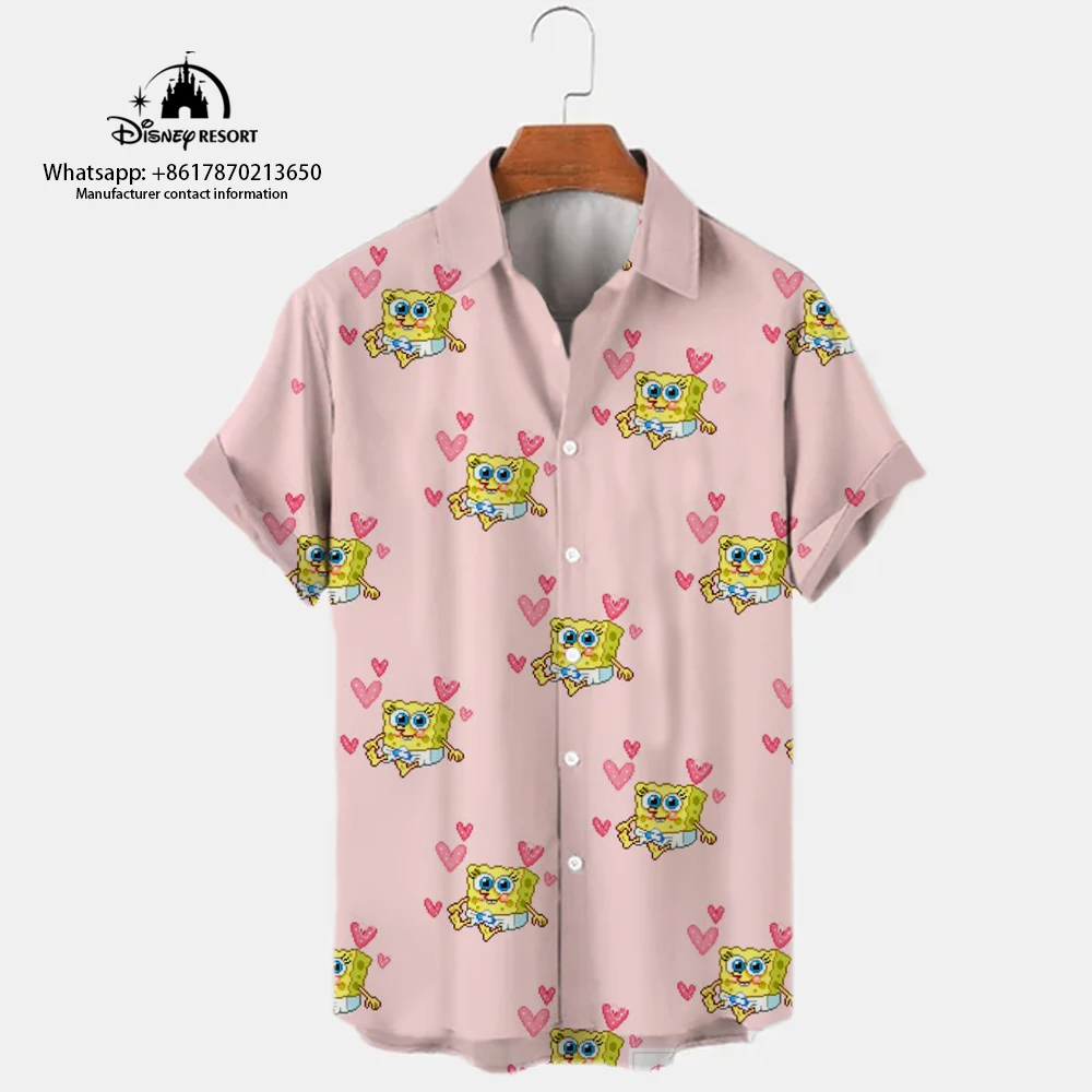 Top Trends: 2023 Summer New Harajuku Casual Shirt Cute Spongebob Anime Street Trend Versatile Men's Lapel Short Sleeve Shirt Shoppable Styles - Image 3