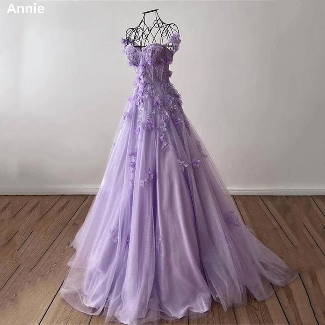 Top Trends: Purple Tulle Evening Dress Exquisite Graduate Prom Dresses 3D Applique Bride Wedding Formal Occasion Dress Vestidos De Noche Shoppable Styles