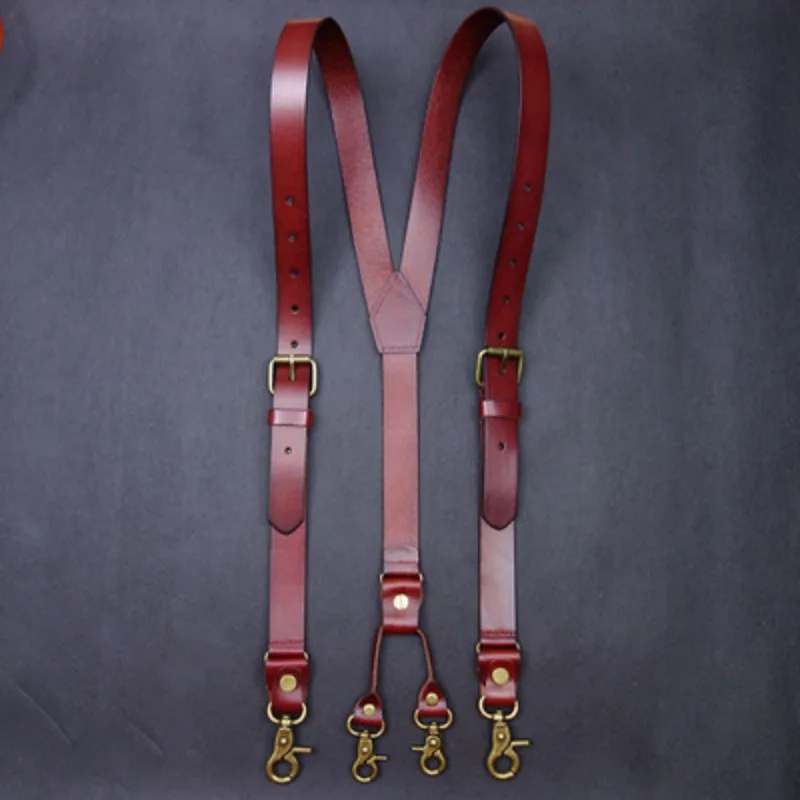 Top Trends: 2.4*145CM Vintage Leather Men's Suspenders 4-Hook Y-Back Suspenders For Men's Pants Braces Man Women Men's Slip Suspender Shoppable Styles - Image 3