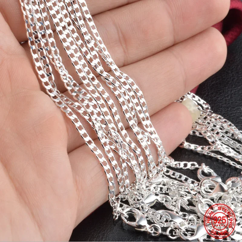 Top Trends: 925 Sterling Silver 2MM Flat Necklace Chain For Women Men Fashion Wedding Party Jewelry Gift Shoppable Styles