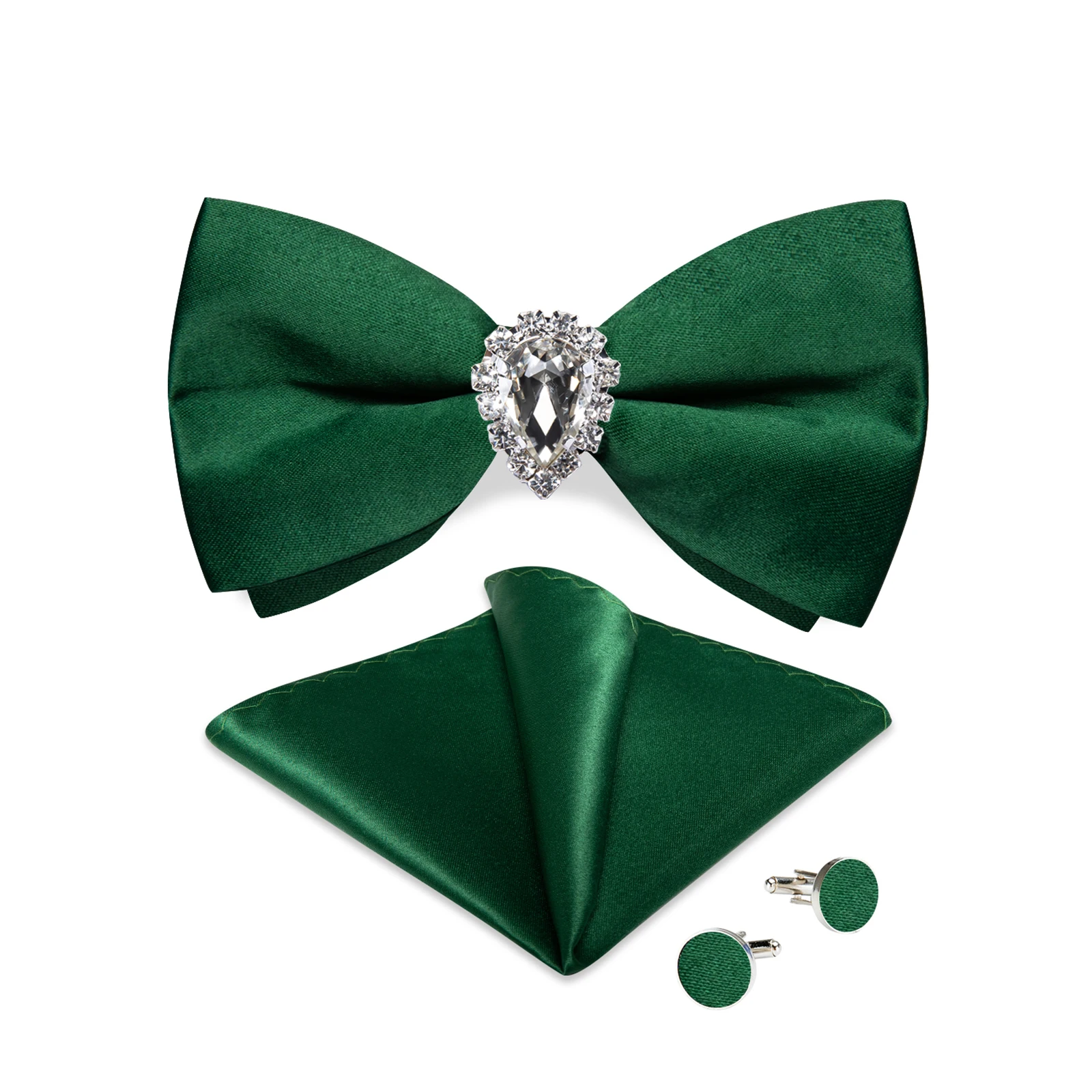 Top Trends: Fashion Wedding Bow Tie For Men Green Silk Pre-tied Bowtie Cufflink Ring Set For Party Butterfly Knot Handkerchief Man Accessory Shoppable Styles