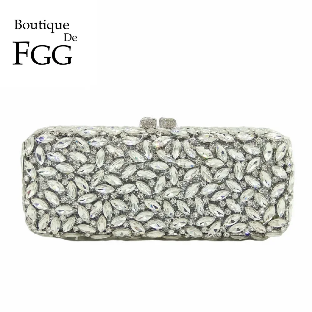 Top Trends: Boutique De FGG (in Stock) Women Silver Crystal Clutch Evening Bags Box Minaudiere Handbag Bridal Purse Wedding Party Clutches Shoppable Styles