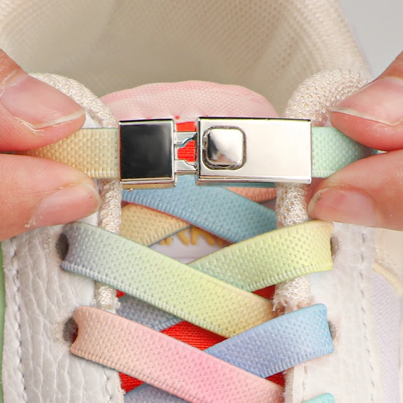 Top Trends: 1Pair Rainbow Elastic Laces Sneakers Press Lock Shoelaces Without Ties Kids Adult New Locks No Tie Shoe Laces Shoes Accessories Shoppable Styles