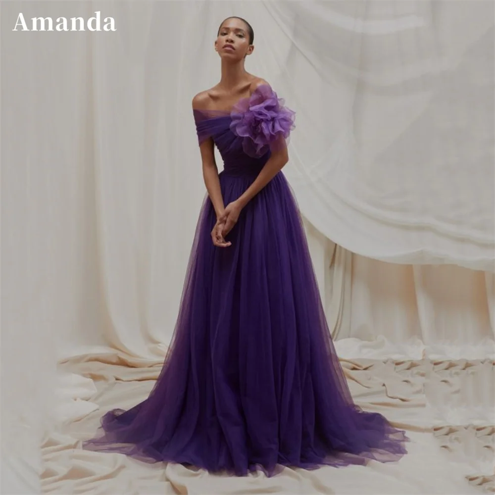 Top Trends: Amanda Purple Off Shoulder A-line Prom Dress Pleated Sheath فستان حفلات الزفاف Strapless Tulle Vestidos De Festa Shoppable Styles