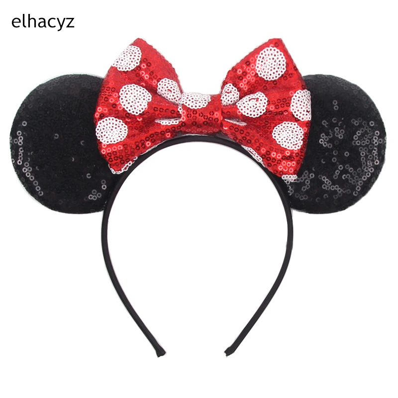 Top Trends: 2024 Chic Disney Embroidery Sequin Minnie Ears Headband DOT Bow Hairband Girls Women Party Head Wear Kids DIY Hair Accessories Shoppable Styles