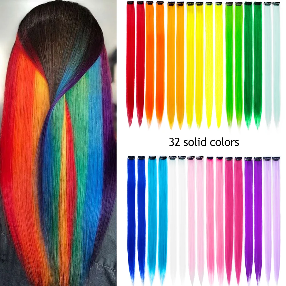 Top Trends: 18 Colors Clip In One Piece Colored Hair Extensions 22 Inch Colorful Rainbow Synthetic Hair Party Highlights For Women And Kids Shoppable Styles