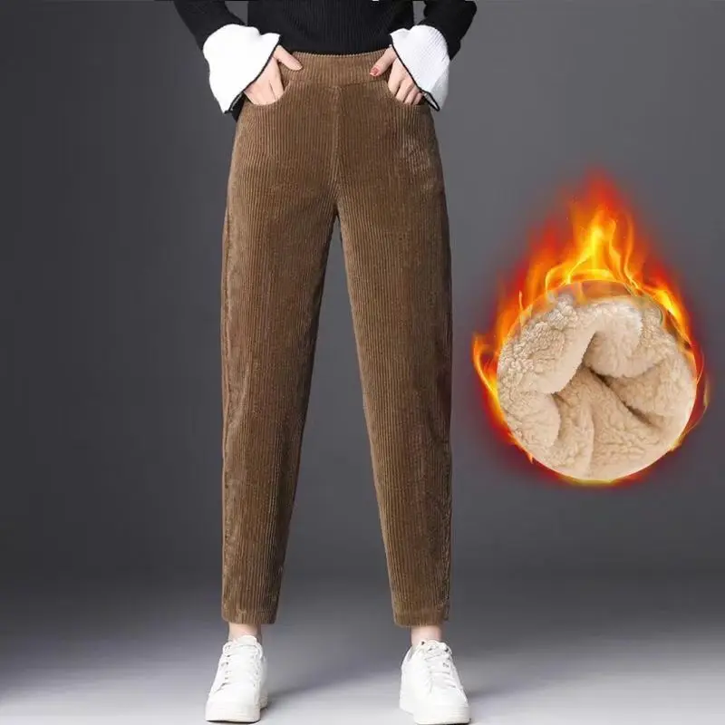 Top Trends: Mom&#039;s Autumn And Winter New High Waist Corduroy Pants Loose Casual Solid Pockets Fleece And Warm Versatile Straight Leg Pants Shoppable Styles