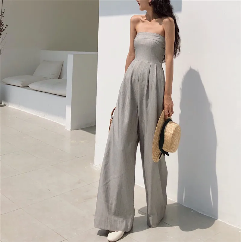 Top Trends: 2021 New Retro Slim One-shoulder Fashion High Waist Slim Tube Top Jumpsuit Spring And Autumn Temperament Wide Leg Jumpsuit Shoppable Styles