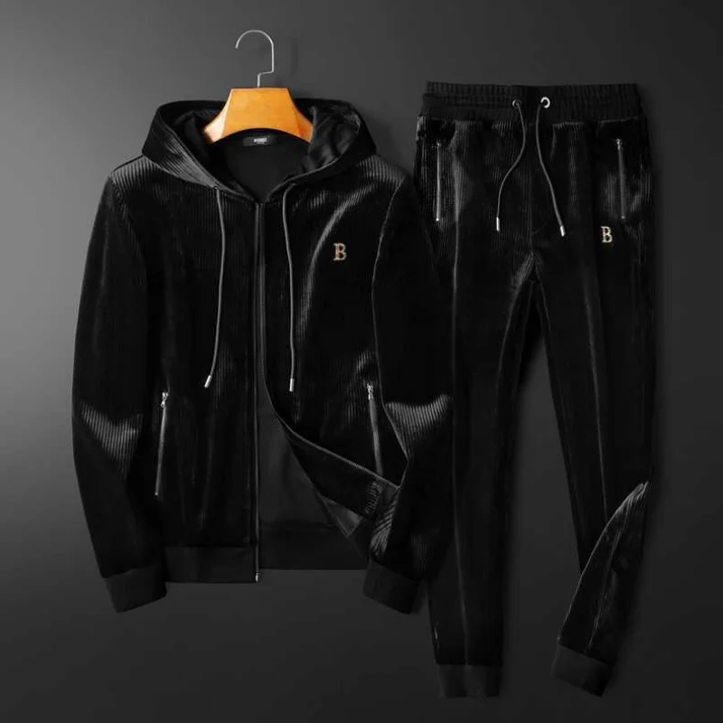 Top Trends: High End Leisure Sports Hooded Set Men&#039;s Gold Velvet Two Piece Set Loose Autumn And Winter New Men&#039;s Wear Shoppable Styles