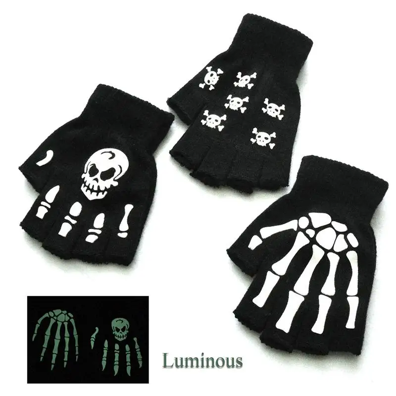 Top Trends: Fashion Halloween Style Gloves Horror Skull Bone Skeleton Half Gloves Novelty Unisex Mittens Winter Warmer Gloves Shoppable Styles