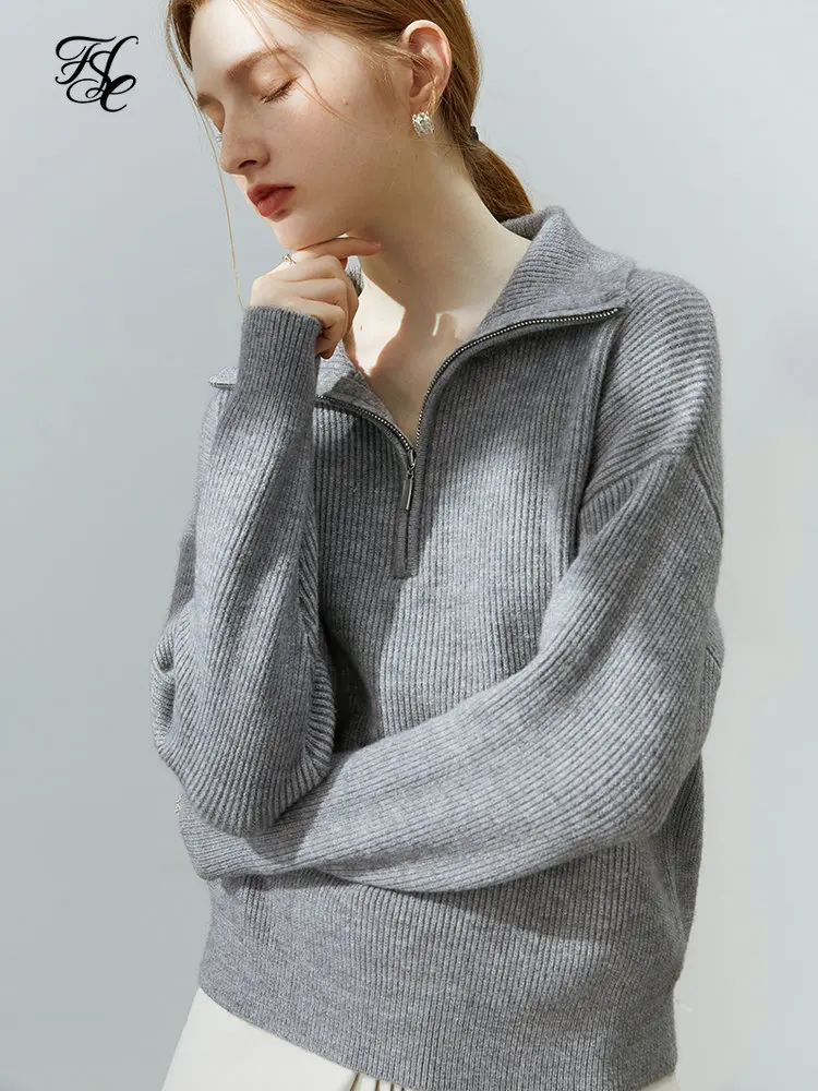 Top Trends: FSLE Loose Cozy Sweater Pullovers Women Autumn Winter Polo Collar Comfortable Chic Design Female Zip-Up Pullover Knitwear Shoppable Styles