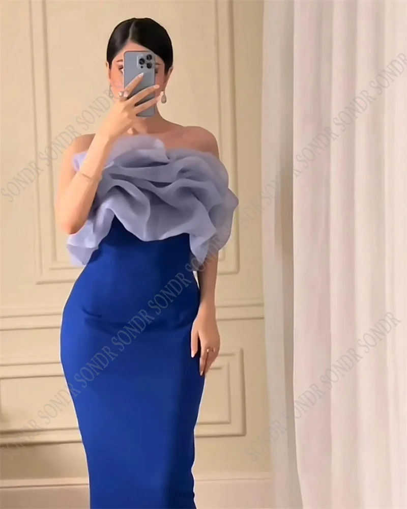 Top Trends: SONDR New Arrival Blue Elegant Stretch Satin A-Line Formal Night Club Dress Strapless Organza Simple Dresses Woman Party Gowns Shoppable Styles - Image 3