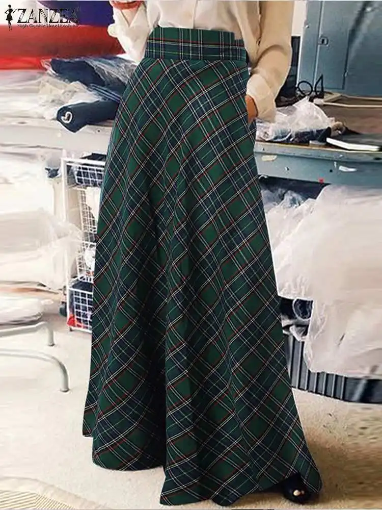 Top Trends: Oversized Women Spring Sundress ZANZEA 2023 Stylish Check Skirts Casual High Wasit Maxi Skirt Female A-line Plaid Faldas Saia Shoppable Styles