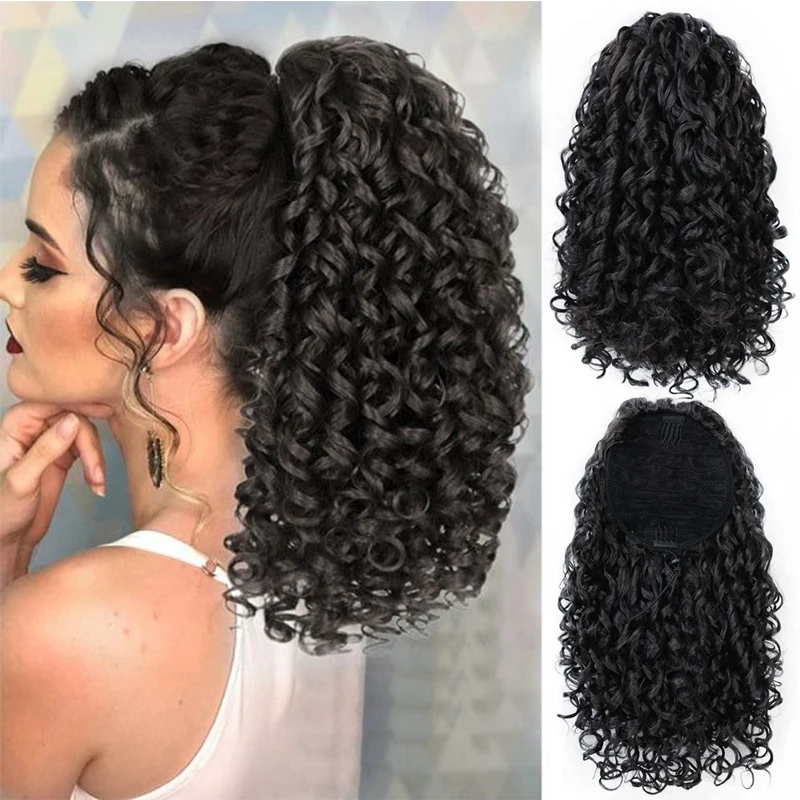 Top Trends: 14&#039;&#039; Kinky Curly Ponytail Hair For Women Short Fluffy Curly Drawstring Ponytail Natural Synthetic Afro Curly Fake Tail Hairpiece Shoppable Styles