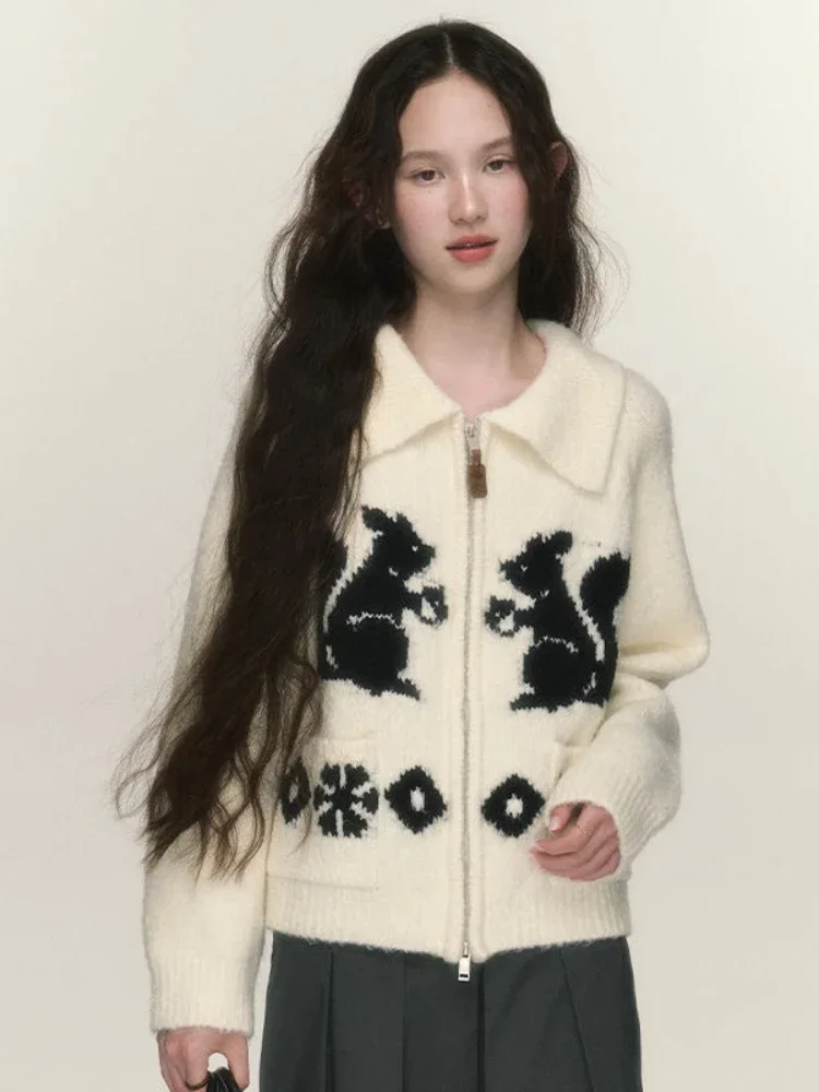 Top Trends: ADAgirl Kawaii Squirrel Graphic Women Cardigan Oversized Sweater Zipper Long Sleeve Knitwear Cutecore Christmas Winter Clothes Shoppable Styles - Image 4