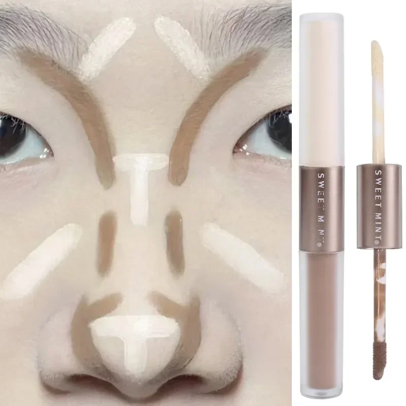 Top Trends: Double-ended Highlighting Contouring Stick 2-in-1 Concealer Pencil Cement Grey Three-dimensional Nose Shadow Bronzers Makeup Pen Shoppable Styles