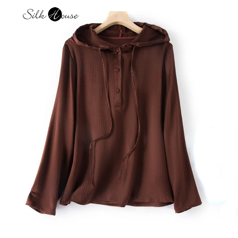 Top Trends: 2023 Women's Chocolate Elastic Pearl Satin Long Sleeve Hoodie With Mulberry Silk Sunshade And Sunscreen Coat Shoppable Styles