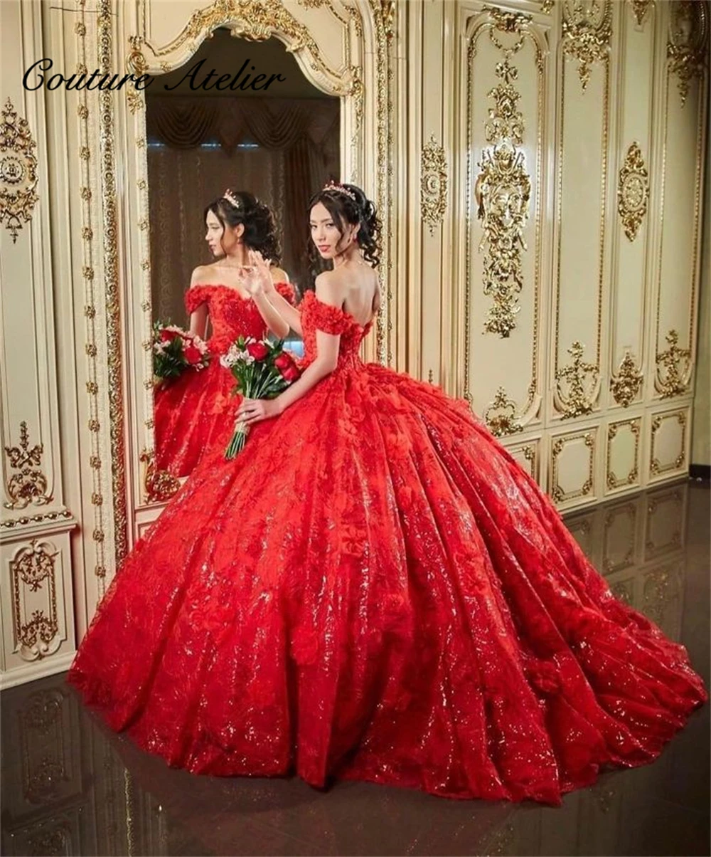 Top Trends: Shinning Red Off The Shoulder Quinceanera Dresses Ball Gown Birthday Gown Lace-Up Sparkly Sweet 15 16 Dresses Vestidos De Gala Shoppable Styles