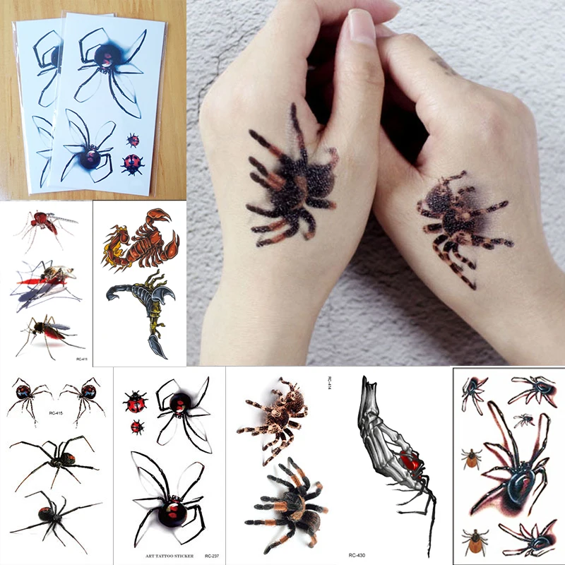 Top Trends: Spider / Scorpion / Mosquito Tattoos Stickers Halloween Temporary Body Art Neck Leg Sticker Disposable Removable Punk Spider Sticker Shoppable Styles