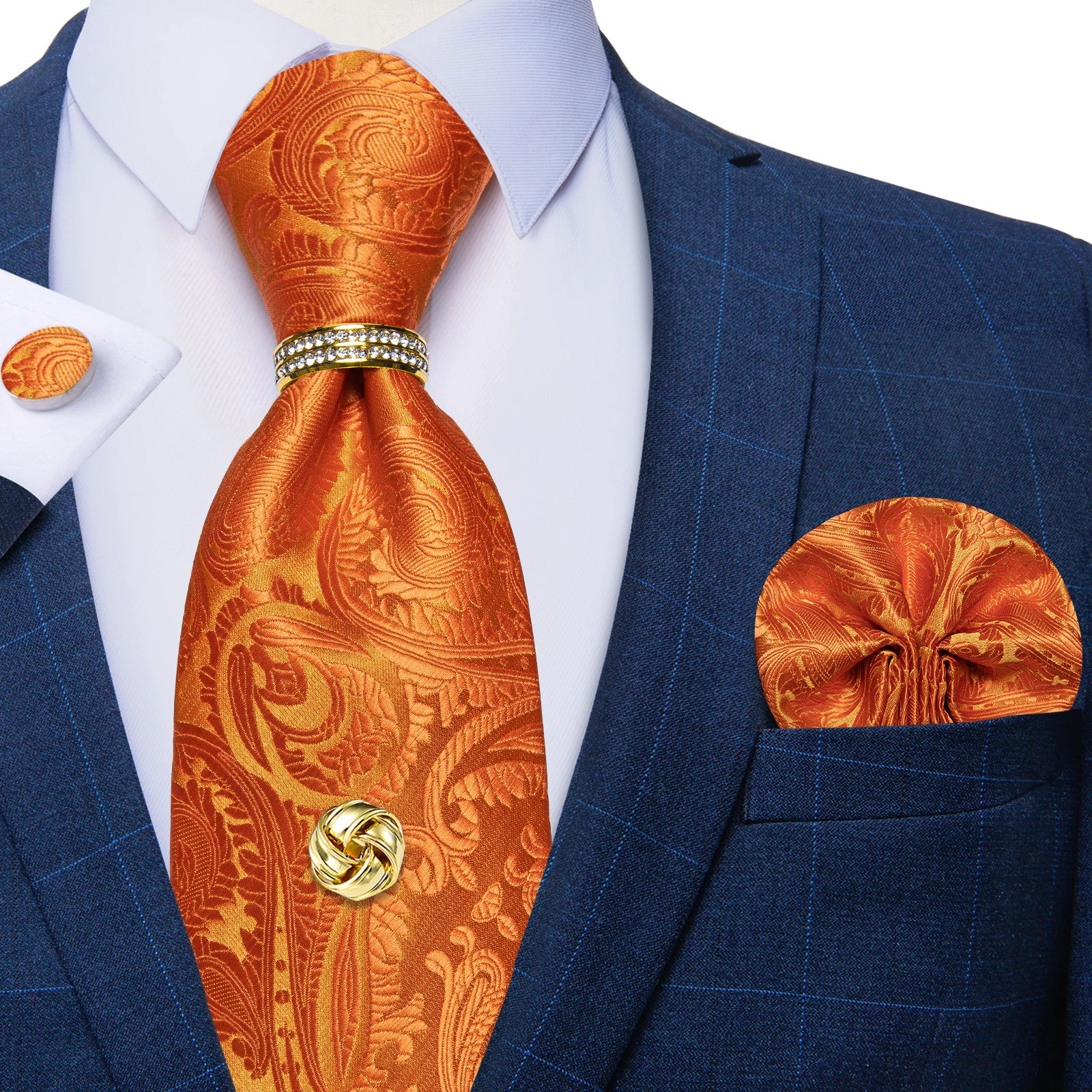 Top Trends: Luxury Orange Paisley Solid Luxury Silk Ties For Men With Handkerchief Cufflinks Tie Tack Chain Business Party Accessories Gift Shoppable Styles