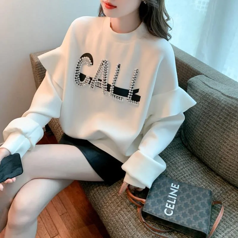 Top Trends: New Autumn Fashion Korean Edition Trendy Patchwork Beaded Letter Ruffle Edge Loose Versatile Western Style Women's Sweater Shoppable Styles