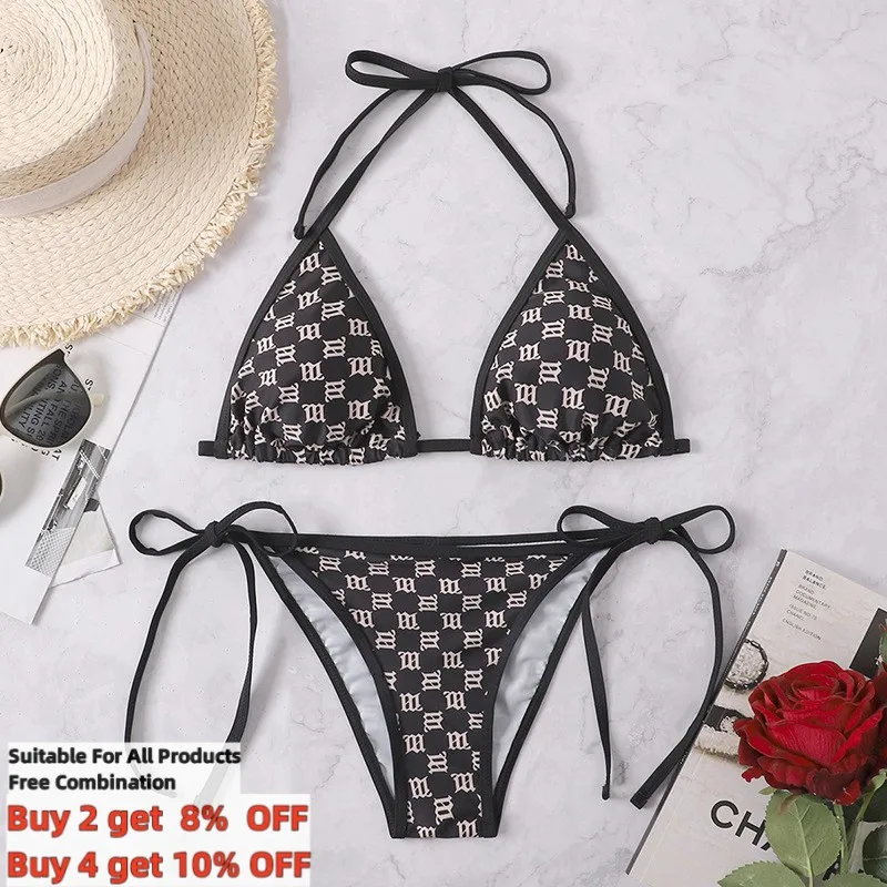 Top Trends: Sexy Rear Tie Fastening Bikini Set Summer Swimsuit S-L Two Piece Swimwear Lanyard Beachwear Shoppable Styles