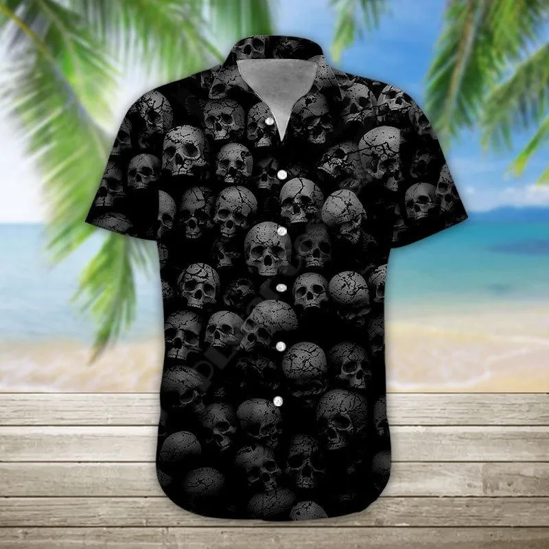 Top Trends: 3D Printed Skull Halloween Hawaiian Shirt Summer Short Sleeved Shirts Men Shirts Oversize Camisa Social 5XL Halloween Gift Shoppable Styles