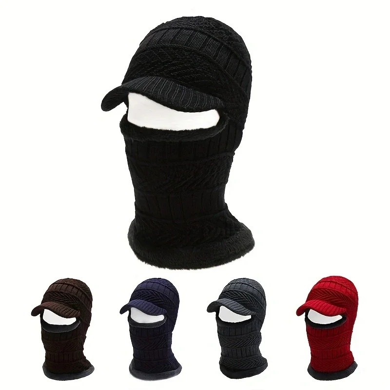 Top Trends: Knitted Visor Winter Hat Thicken Warm Earmuffs Skullies Beanies For Men Women Wool Scarf Caps Cycling Ski Mask Balaclava Bonnet Shoppable Styles