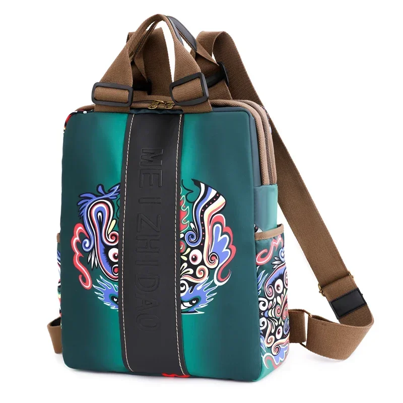 Top Trends: Backpack Fashion Trend Personality Diagonal Straddle Bag Chinese Style Embroidery Travel Bag Large Capacity Student Bag Shoppable Styles