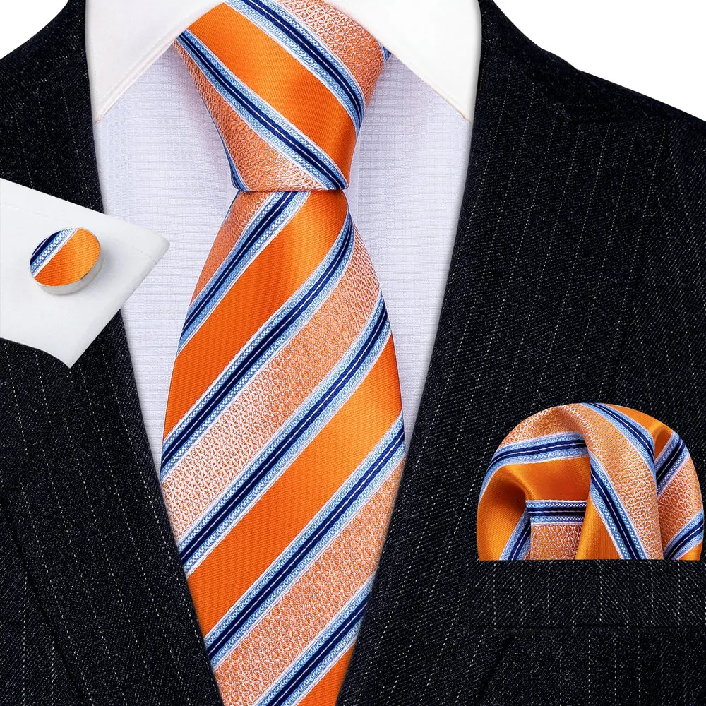 Top Trends: Fashion Luxury Orange Striped 100% Silk Tie Gifts For Men Gifts Suit Wedding Tie Barry.Wang NeckTies Hanky Sets Business LN-5334 Shoppable Styles