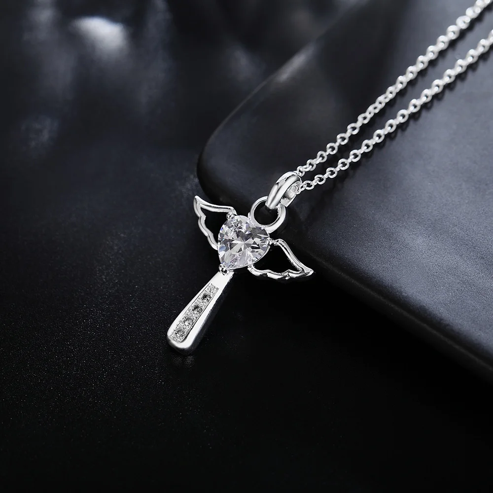 Top Trends: Fashion Brand 925 Sterling Silver Necklace For Women Luxury Wedding Jewelry Angel Crystal Cross Pendants Chain Neckalce Shoppable Styles