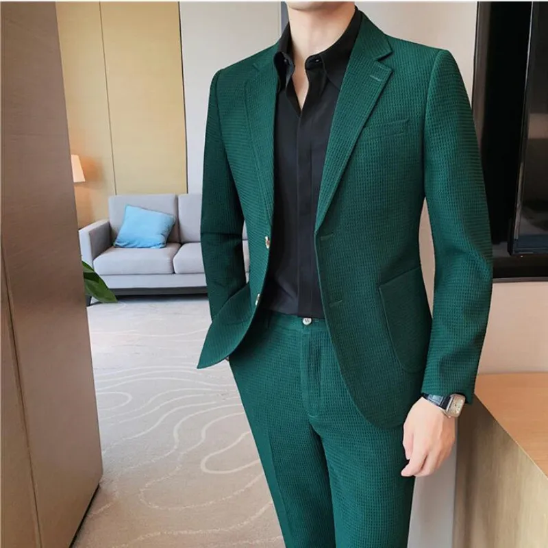 Top Trends: (Jackets+ Pants) 2023 British Style Men Spring High Quality Business Suits / Male Slim Fit Groom Tuxedo Men Two Piece Suit Blazers Shoppable Styles