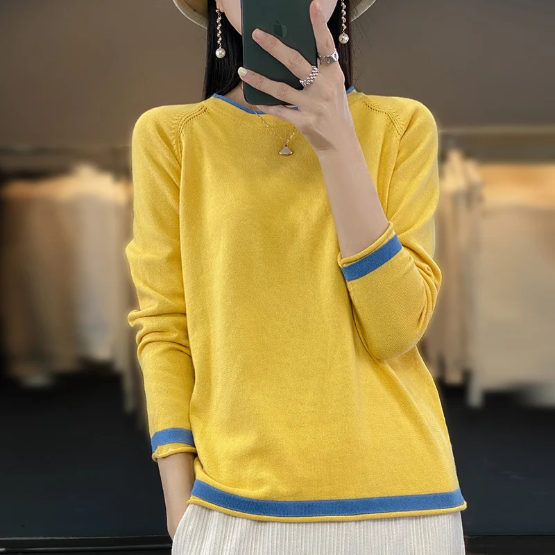 Top Trends: 100% Cotton Knitwear Women's Round Neck Sweater Spring And Summer New Loose Color Matching Cotton And Linen Bottoming Shirt Shoppable Styles