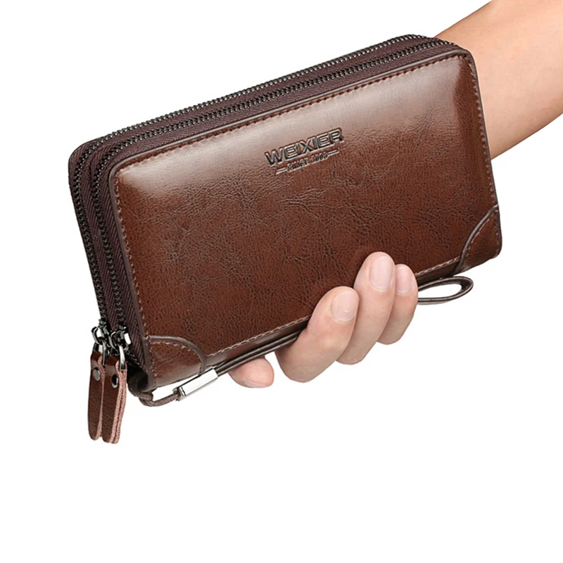 Top Trends: Clutch Bag For Man Leather Zipper Wallet Passcard Fashion Purse Handbag Square Card Holder Phone Pouch Hand Male Porter Bag Shoppable Styles