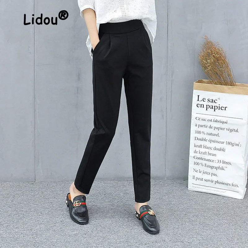 Top Trends: Black Suit Pants Women Plush 2022 Autumn Winter New Loose Pocket High Waist Office All-match Lady Keep Warm Comfortable Trousers Shoppable Styles