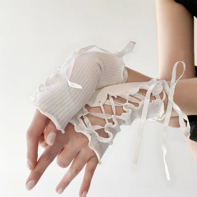 Top Trends: Y2K Gloves Harajuku Style Sexy Strap Arm Sleeve Jk Fingerless Cosplay Gloves Women Girls Streetwear Black White Sleeves Shoppable Styles