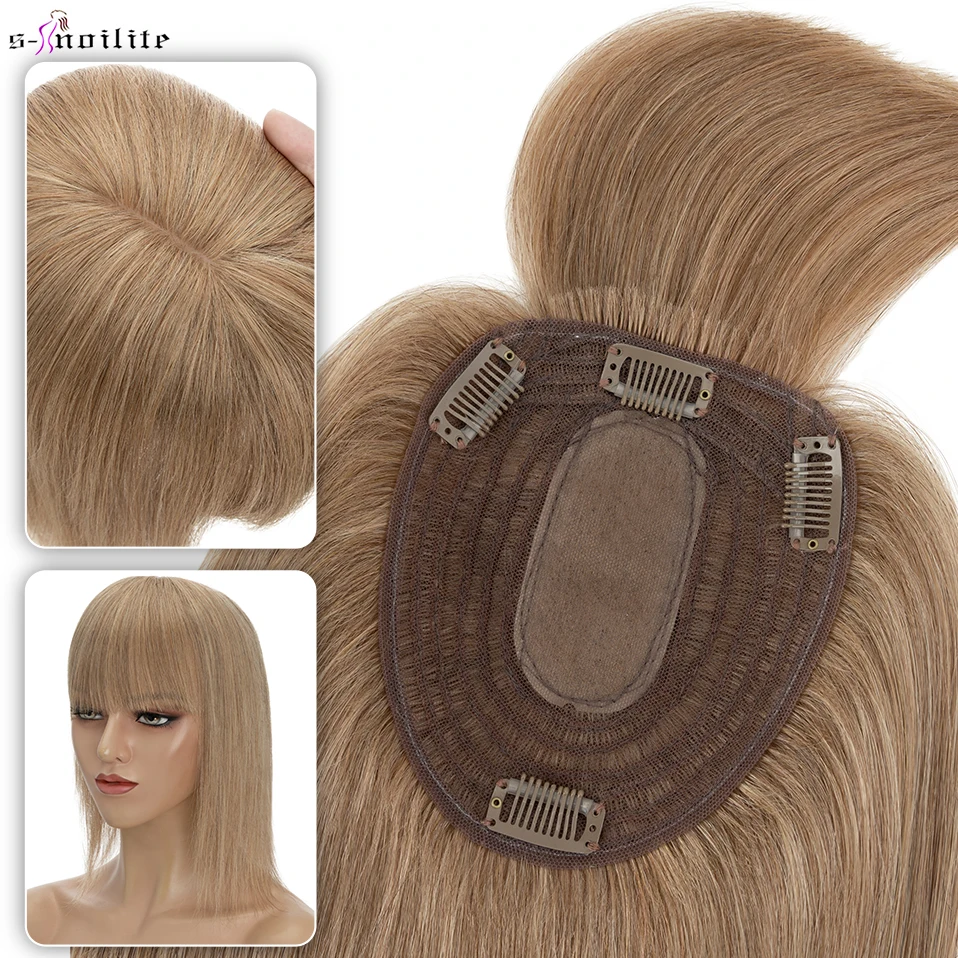 Top Trends: S-noilite Human Hair Toppers 13x15cm Women Topper Natural Hair Wigs Machine-made Hairpiece With Bangs Center Part Hair Extension Shoppable Styles