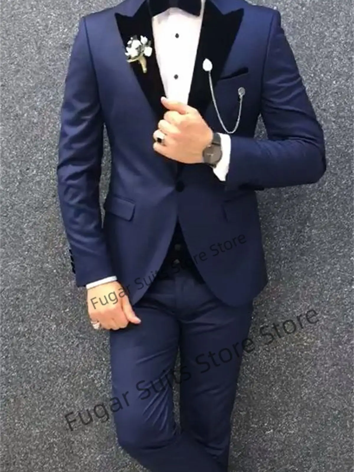 Top Trends: Custom Business Navy Blue Blazer Wedding Suits For Men Black Peak Lapel Slim Fit Groom Tuxedos 3 Pieces Sets Custume Homme Shoppable Styles