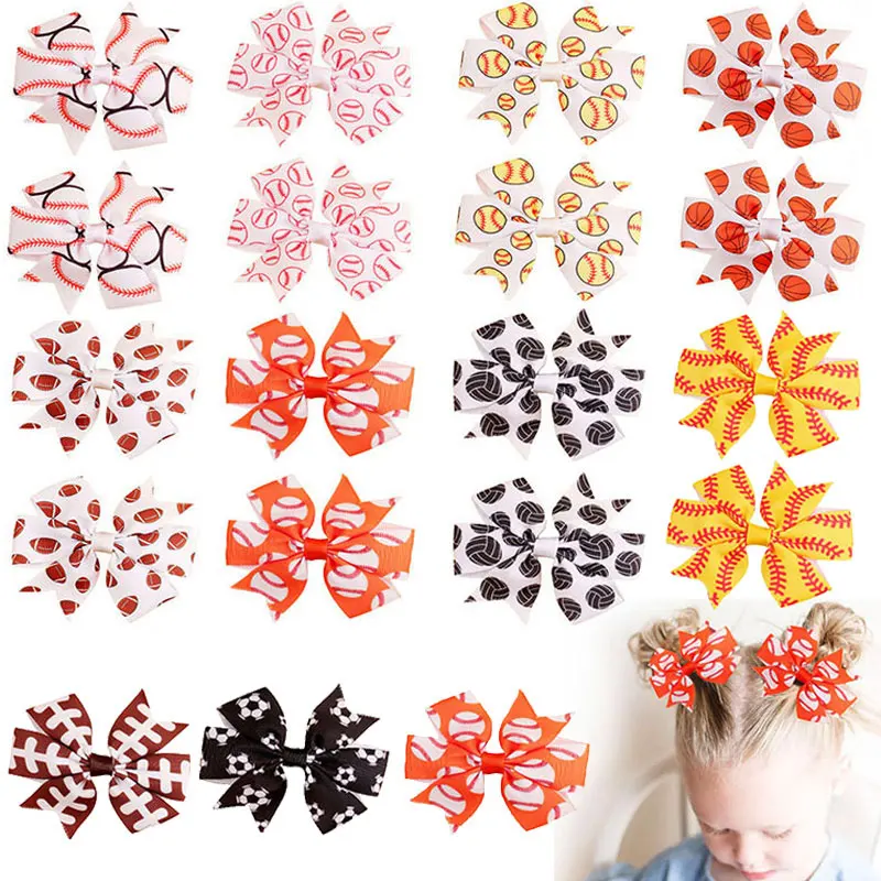 Top Trends: 2pcs Printed Basketball Hair Bows With Clips Cheerleading Girls Hair Styling Accessories Grosgrain Ribbon Hair Clip Barrettes Shoppable Styles