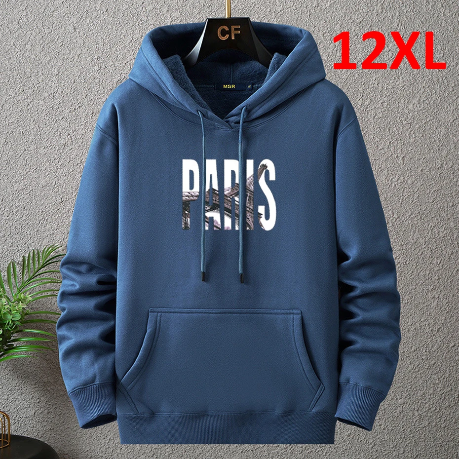 Top Trends: Plus Size 12XL 10XL Hoodies Men Autumn Winter Thick Fleece Hoodie Male Big Size 12XL Print Hooded Pullover Loose Hoodies Black Shoppable Styles